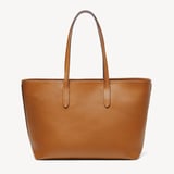 Zipped East West Tote with Shield Charm Smooth Tan