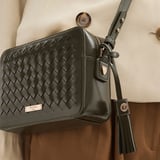 Camera Crossbody Evergreen Woven Leather