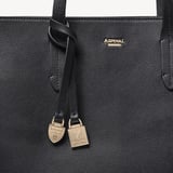 Zipped East West Tote with Shield Charm Black Soft Saffiano