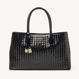 London Tote Black Deep Shine Woven Leather