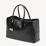 London Tote Black Deep Shine Woven Leather