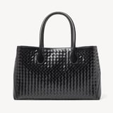 London Tote Black Deep Shine Woven Leather