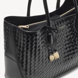 London Tote Black Deep Shine Woven Leather