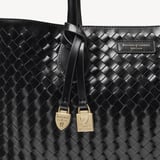 London Tote Black Deep Shine Woven Leather