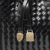 London Tote Black Deep Shine Woven Leather