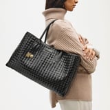 London Tote Black Deep Shine Woven Leather