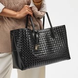 London Tote Black Deep Shine Woven Leather
