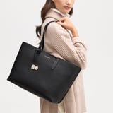 Zipped East West Tote with Shield Charm Black Pebble