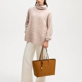 Zipped East West Tote with Shield Charm Smooth Tan
