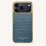 iPhone 17 Pro Max Case Deep Shine Peacock Blue Small Croc