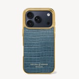 iPhone 17 Pro Case Deep Shine Peacock Blue Small Croc