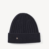 Chunky Ribbed Cashmere Beanie Hat Navy Cashmere