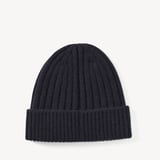 Chunky Ribbed Cashmere Beanie Hat Navy Cashmere