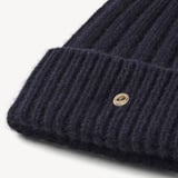 Chunky Ribbed Cashmere Beanie Hat Navy Cashmere