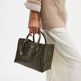 Midi London Tote Evergreen Woven Leather
