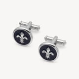 Fleur De Lis Cufflinks Navy Enamel & Silver Plated
