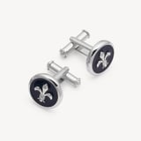 Fleur De Lis Cufflinks Navy Enamel & Silver Plated
