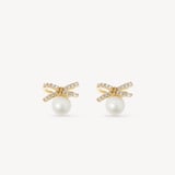 Diamond & Pearl Bow Stud Earrings 0.16ct Diamond