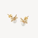 Diamond & Pearl Bow Stud Earrings 0.16ct Diamond