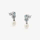 Floral Earrings Freshwater Pearl, 0.04ct Diamond