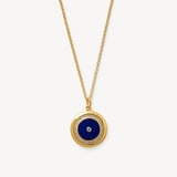 Round Locket Necklace Lapis Lazuli, White Topaz & 18ct Gold Vermeil