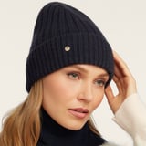 Chunky Ribbed Cashmere Beanie Hat Navy Cashmere