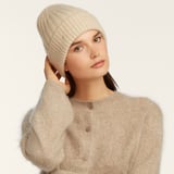Chunky Ribbed Cashmere Beanie Hat Oatmeal Melange Cashmere