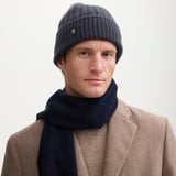 Chunky Ribbed Cashmere Beanie Hat Navy Cashmere