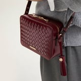 Camera Crossbody Merlot Woven Leather