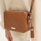 Camera Crossbody Tan Woven Leather