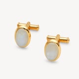 Oval Cufflinks Rainbow Moonstone & 18ct Gold Plated