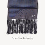 Pure Silk Tassel Scarf Navy Falling Shields