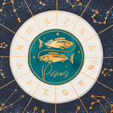 Pisces Zodiac Silk Scarf Navy Pure Silk