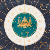 Virgo Zodiac Silk Scarf Navy Pure Silk