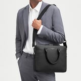 Slim Leather Briefcase Black Pebble