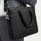 Slim Leather Briefcase Black Pebble