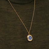 Round Locket Necklace Labradorite, White Topaz & 18ct Gold Vermeil