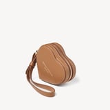 Heart Zipped Bag Charm Caramel Soft Saffiano