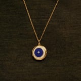 Round Locket Necklace Lapis Lazuli, White Topaz & 18ct Gold Vermeil