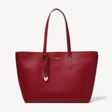 Zipped East West Tote with Heart Shaped Lock & Key Charm Cherry Red Soft Saffiano