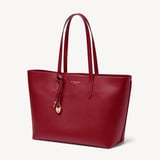 Zipped East West Tote with Heart Shaped Lock & Key Charm Cherry Red Soft Saffiano
