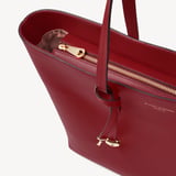 Zipped East West Tote with Heart Shaped Lock & Key Charm Cherry Red Soft Saffiano
