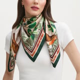 Robin & Acorn Silk Scarf Green & Brown Pure Silk