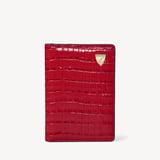Double Fold Credit Card Holder Deep Shine Cherry Red Small Croc