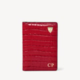 Double Fold Credit Card Holder Deep Shine Cherry Red Small Croc