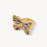Butterfly Scarf Ring Navy Enamel & 18ct Gold Plated