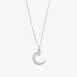 Crescent Moon & Star Pendant Necklace Sterling Silver 925