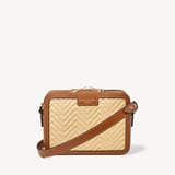 Camera Crossbody Natural Chevron Raffia & Smooth Tan
