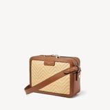 Camera Crossbody Natural Chevron Raffia & Smooth Tan