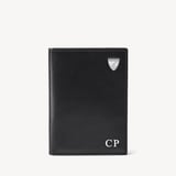 Double Fold Credit Card Holder Smooth Black & Caspian Blue